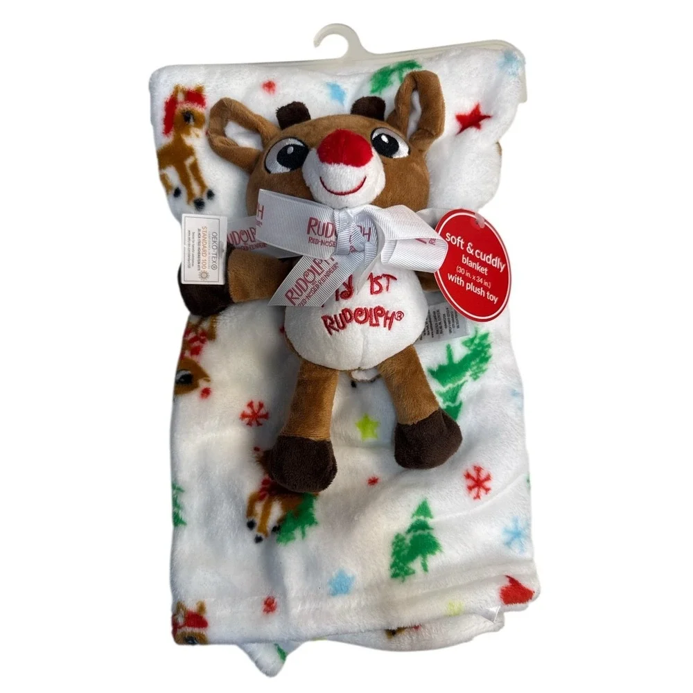 Rudolph the Red-Nosed Reindeer 2-Piece Plush Toy & Baby Blanket Holiday Gift NWT